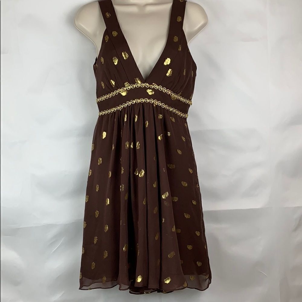 Milly brown silk deep v neck dress